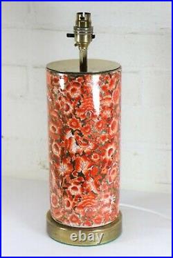 Table Lamp Vintage Oriental Chinese Ceramic Cylinder 1970s Monochrome Orange
