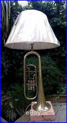 Table lamp made from vintage brass trumpet C. Mahillon Bruxelles playroom music