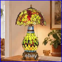Tiffany Grape Table Lamp 3-Light Stained Glass Vintage Bedside Desk Light Decor