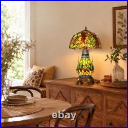 Tiffany Grape Table Lamp 3-Light Stained Glass Vintage Bedside Desk Light Decor