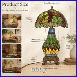 Tiffany Grape Table Lamp 3-Light Stained Glass Vintage Bedside Desk Light Decor