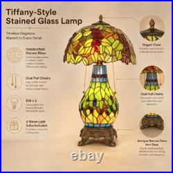 Tiffany Grape Table Lamp 3-Light Stained Glass Vintage Bedside Desk Light Decor