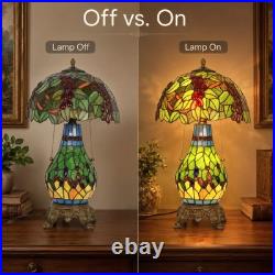 Tiffany Grape Table Lamp 3-Light Stained Glass Vintage Bedside Desk Light Decor Tiffany Grape Table Lamp 3-Light Stained Glass Vintage Bedside Desk Light Decor