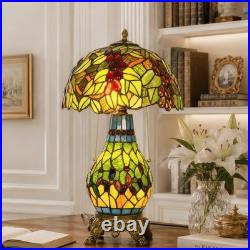 Tiffany Grape Table Lamp 3-Light Stained Glass Vintage Bedside Desk Light Decor