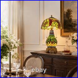 Tiffany Grape Table Lamp 3-Light Stained Glass Vintage Bedside Desk Light Decor