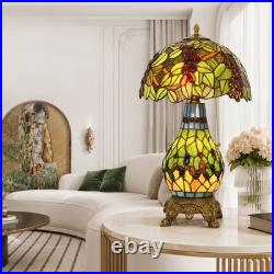 Tiffany Grape Table Lamp 3-Light Stained Glass Vintage Bedside Desk Light Decor