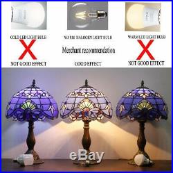 Tiffany Lamp 18 Inch Blue Purple Baroque Style Stained Glass Lavender Lampshade