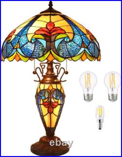 Tiffany Lamp, 24'' Tall Tiffany Table Lamp with Retro Pull Switch, 3 LED Bulbs I