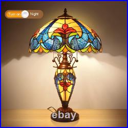 Tiffany Lamp, 24'' Tall Tiffany Table Lamp with Retro Pull Switch, 3 LED Bulbs I