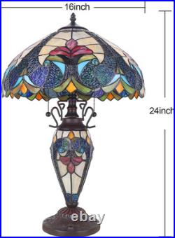Tiffany Lamp, 24'' Tall Tiffany Table Lamp with Retro Pull Switch, 3 LED Bulbs I