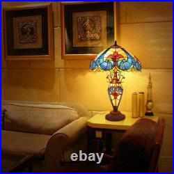 Tiffany Lamp, 24'' Tall Tiffany Table Lamp with Retro Pull Switch, 3 LED Bulbs I