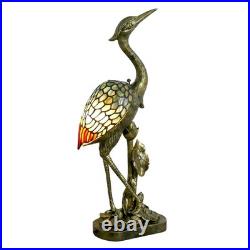 Tiffany Lamp Blue Stained Glass Crane Bird Style Table Lamp Desk Light 23.6 I