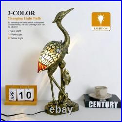 Tiffany Lamp Blue Stained Glass Crane Bird Style Table Lamp Desk Light 23.6 I