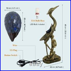 Tiffany Lamp Blue Stained Glass Crane Bird Style Table Lamp Desk Light 23.6 I