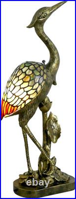 Tiffany Lamp Blue Stained Glass Crane Bird Style Table Lamp Desk Light 23.6 Inch