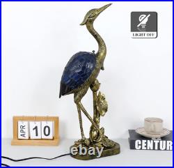 Tiffany Lamp Blue Stained Glass Crane Bird Style Table Lamp Desk Light 23.6 Inch