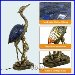 Tiffany Lamp Blue Stained Glass Crane Bird Style Table Lamp Desk Light 23.6 Inch