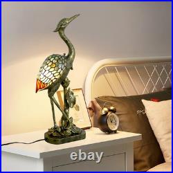 Tiffany Lamp Blue Stained Glass Crane Bird Style Table Lamp Desk Light 23.6 Inch