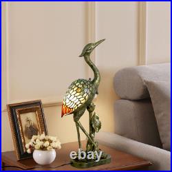 Tiffany Lamp Blue Stained Glass Crane Bird Style Table Lamp Desk Light 23.6 Inch