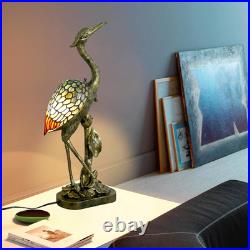 Tiffany Lamp Blue Stained Glass Crane Bird Style Table Lamp Desk Light 23.6 Inch