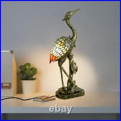 Tiffany Lamp Blue Stained Glass Crane Bird Style Table Lamp Desk Light 23.6 Inch