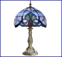 Tiffany Lamp, Blue Stained Glass Lamp, 19 inches Vintage Table Lamp for Bedroom