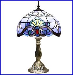 Tiffany Lamp, Blue Stained Glass Lamp, 19 inches Vintage Table Lamp for Bedroom