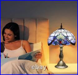 Tiffany Lamp, Blue Stained Glass Lamp, 19 inches Vintage Table Lamp for Bedroom