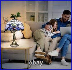 Tiffany Lamp, Blue Stained Glass Lamp, 19 inches Vintage Table Lamp for Bedroom