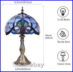 Tiffany Lamp, Blue Stained Glass Lamp, 19 inches Vintage Table Lamp for Bedroom