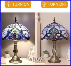 Tiffany Lamp, Blue Stained Glass Lamp, 19 inches Vintage Table Lamp for Bedroom