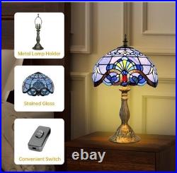 Tiffany Lamp, Blue Stained Glass Lamp, 19 inches Vintage Table Lamp for Bedroom