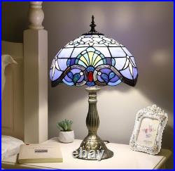 Tiffany Lamp, Blue Stained Glass Lamp, 19 inches Vintage Table Lamp for Bedroom