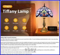 Tiffany Lamp, Blue Stained Glass Lamp, 19 inches Vintage Table Lamp for Bedroom