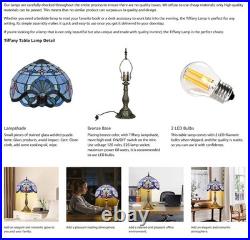 Tiffany Lamp, Blue Stained Glass Lamp, 19 inches Vintage Table Lamp for Bedroom