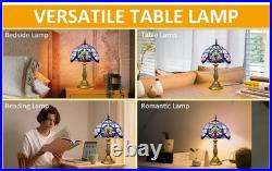 Tiffany Lamp, Blue Stained Glass Lamp, 19 inches Vintage Table Lamp for Bedroom