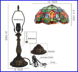 Tiffany Lamp Stained Glass Table Lamp Bedside Reading Light W12H19 Inches, Tulip