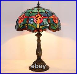 Tiffany Lamp Stained Glass Table Lamp Bedside Reading Light W12H19 Inches, Tulip