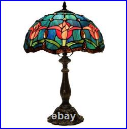 Tiffany Lamp Stained Glass Table Lamp Bedside Reading Light W12H19 Inches, Tulip
