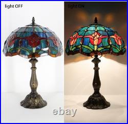 Tiffany Lamp Stained Glass Table Lamp Bedside Reading Light W12H19 Inches, Tulip