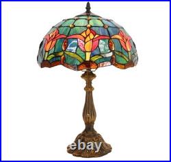 Tiffany Lamp Stained Glass Table Lamp Bedside Reading Light W12H19 Inches, Tulip