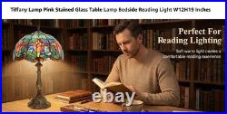 Tiffany Lamp Stained Glass Table Lamp Bedside Reading Light W12H19 Inches, Tulip