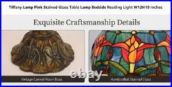 Tiffany Lamp Stained Glass Table Lamp Bedside Reading Light W12H19 Inches, Tulip