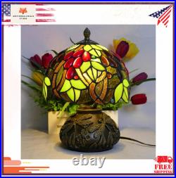 Tiffany Stained Glass Table Lamp Grape Dragonfly Vintage Accent Light