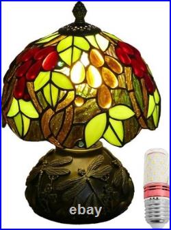 Tiffany Stained Glass Table Lamp Grape Dragonfly Vintage Accent Light