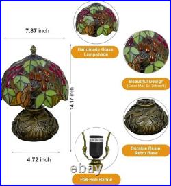 Tiffany Stained Glass Table Lamp Grape Dragonfly Vintage Accent Light