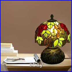 Tiffany Stained Glass Table Lamp Grape Dragonfly Vintage Accent Light