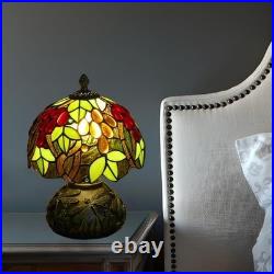 Tiffany Stained Glass Table Lamp Grape Dragonfly Vintage Accent Light