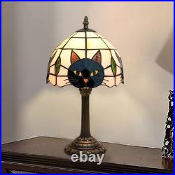 Tiffany Style Black Cat Stained Glass Table Lamp Cute Desk Bedside Decor Gift
