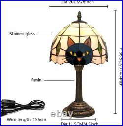 Tiffany Style Black Cat Stained Glass Table Lamp Cute Desk Bedside Decor Gift